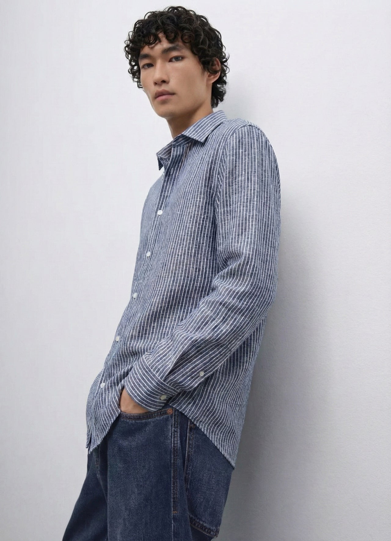 Relaxed fit pinstriped shirt