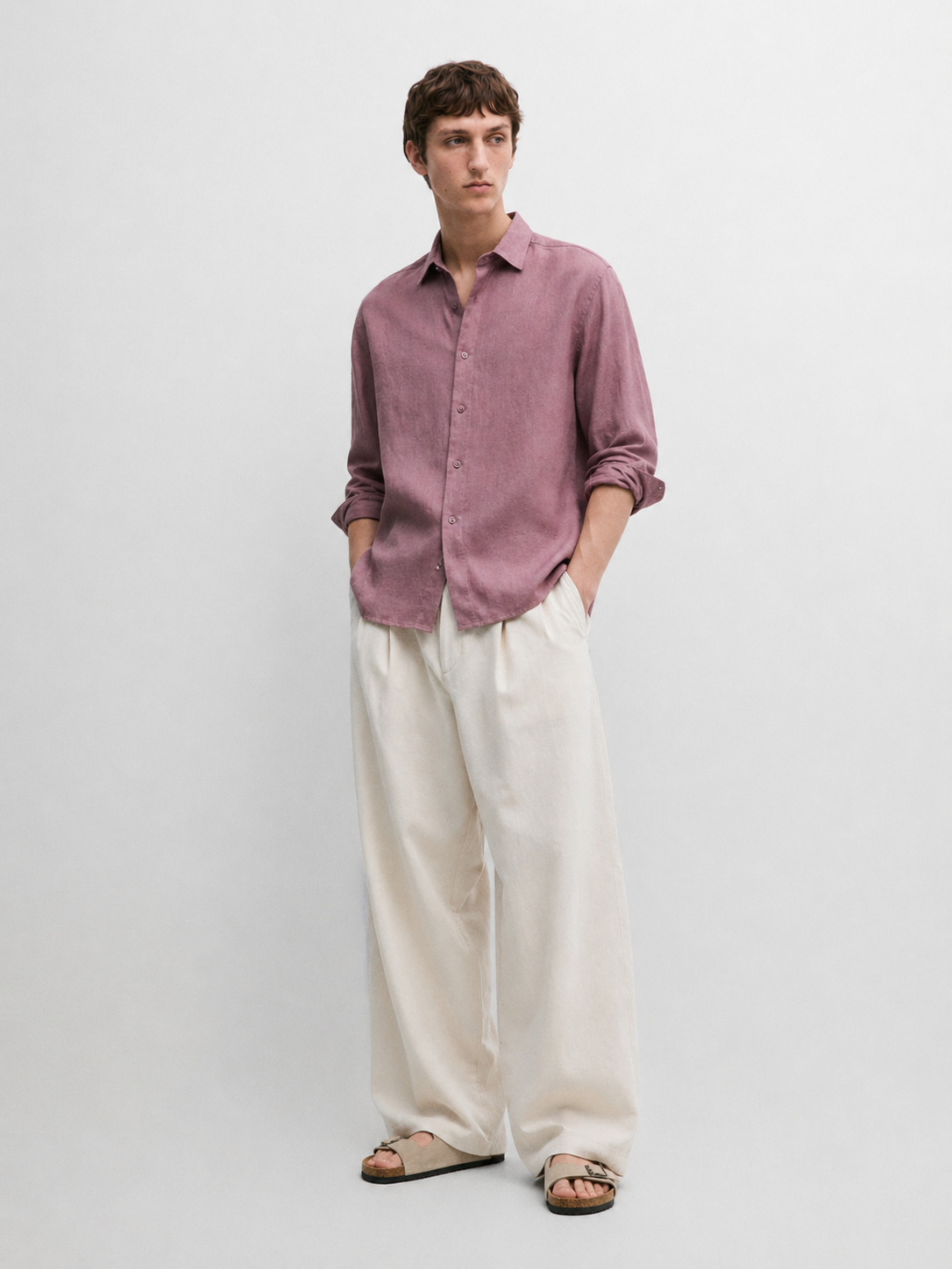 100% linen relaxed fit shirt - dry rose