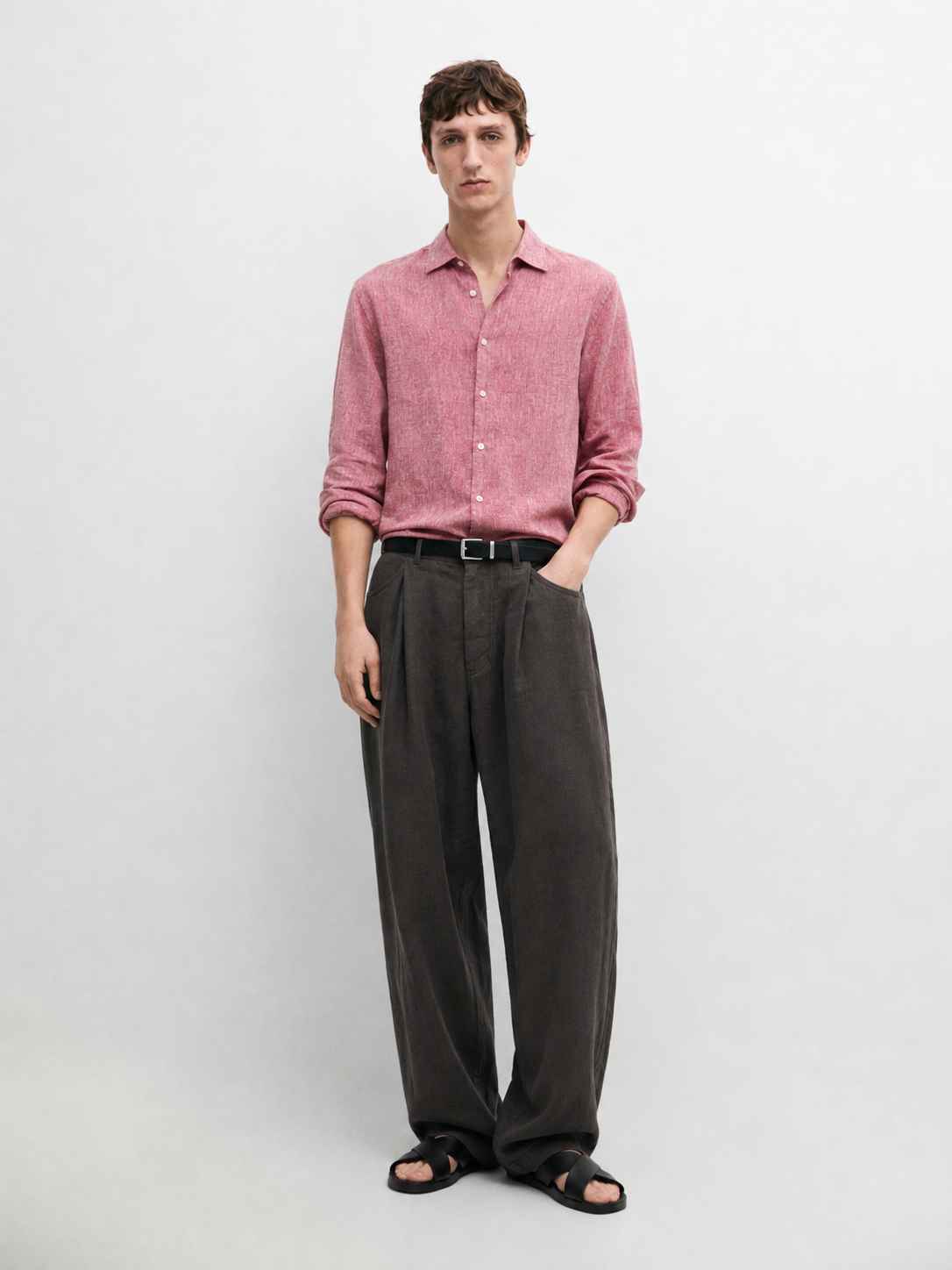 Relaxed fit 100% linen melange shirt - rosewood