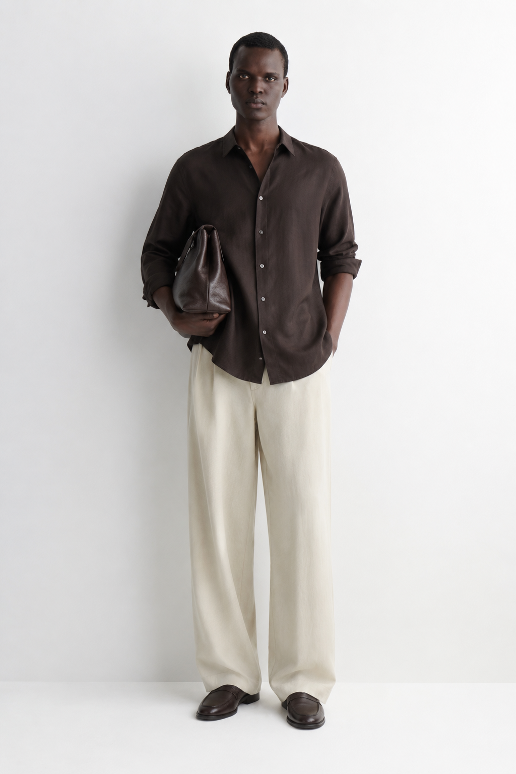 100% linen relaxed fit shirt - brown