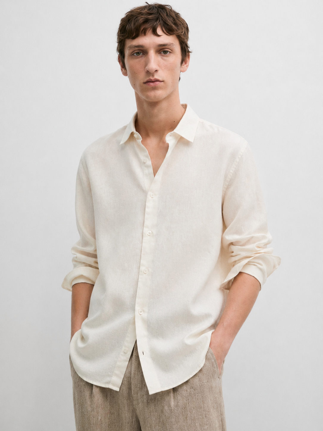 100% linen relaxed fit shirt - vanila