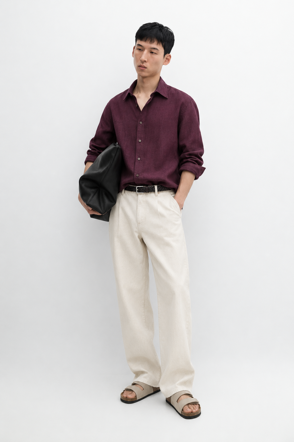 100% linen relaxed fit shirt - burgundy