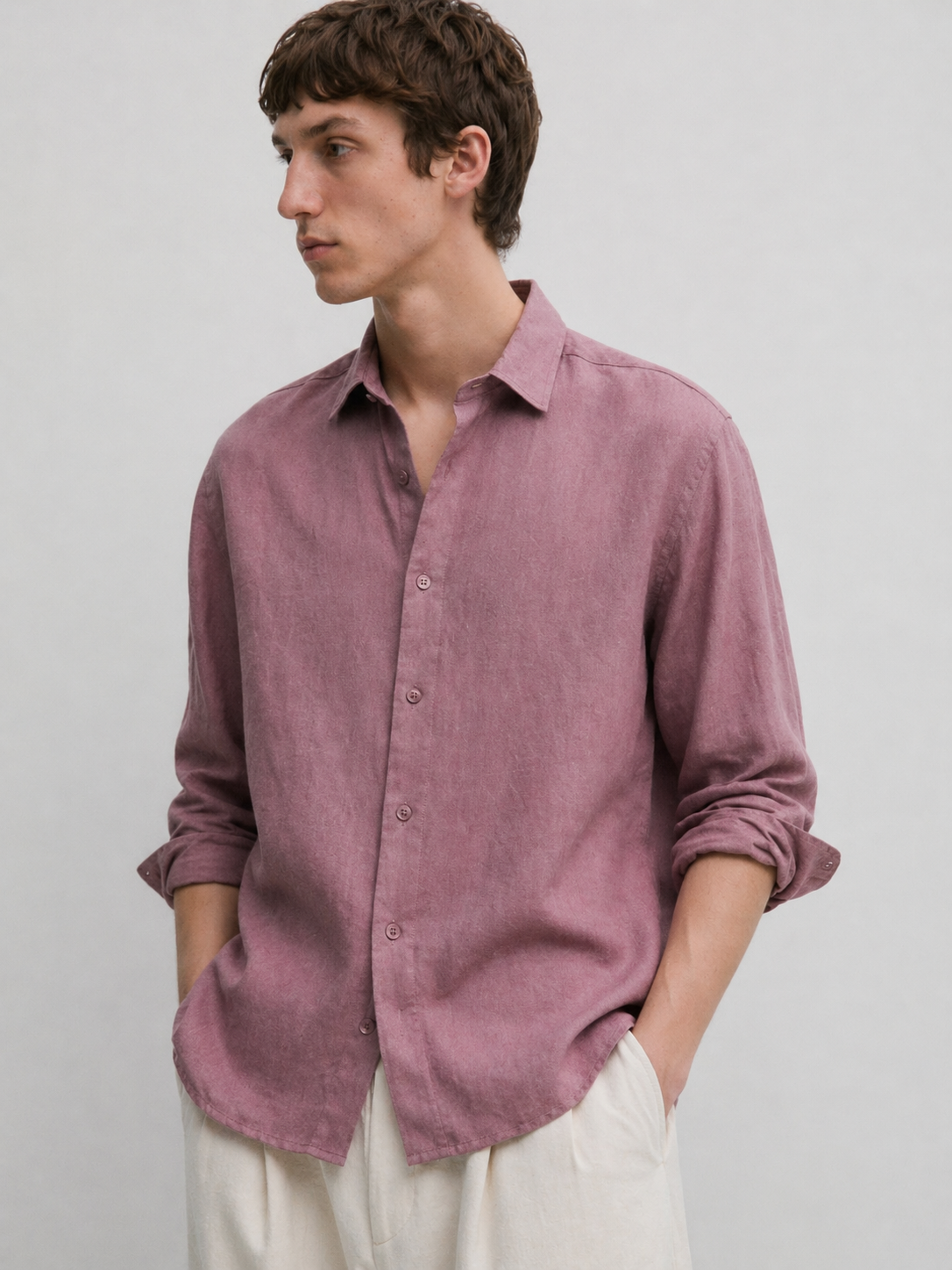 100% linen relaxed fit shirt - dry rose