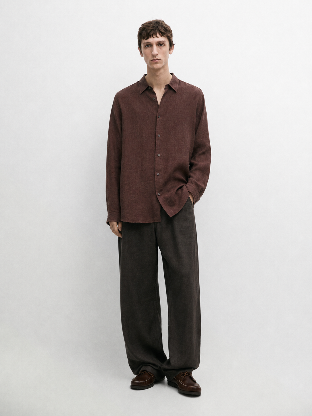 100% linen relaxed fit shirt - russet