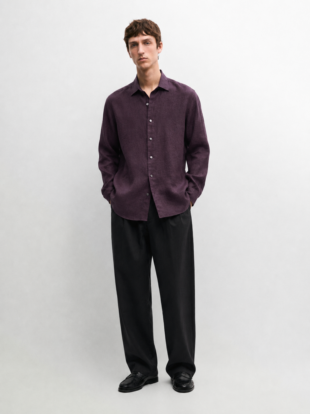 100% linen relaxed fit shirt - wine
