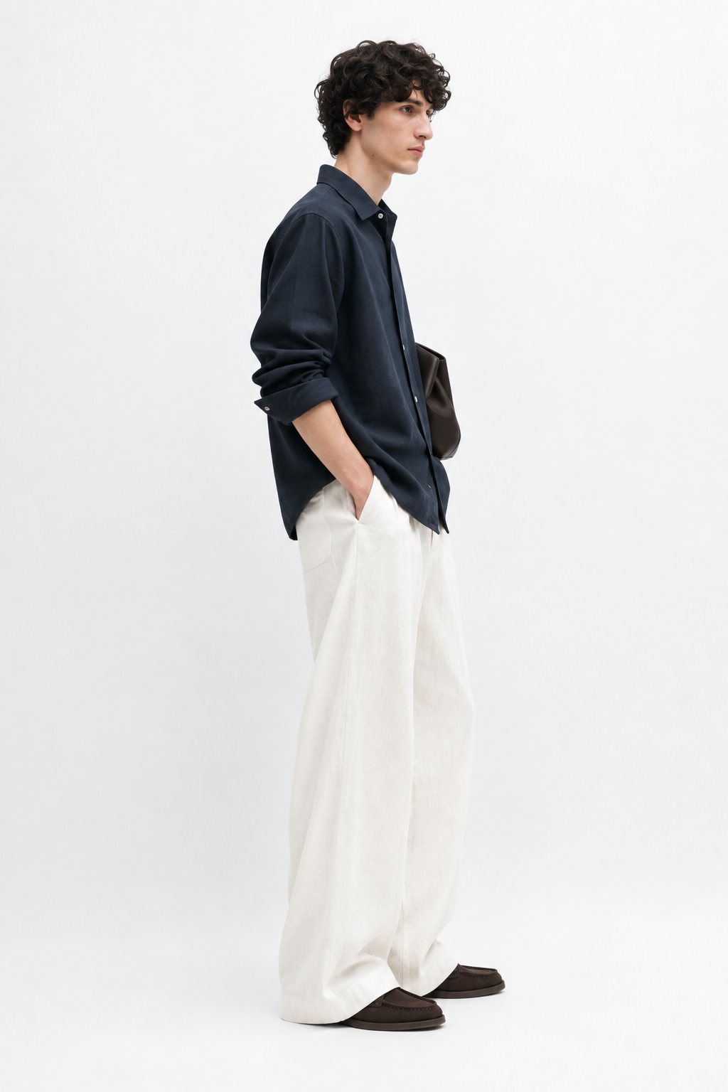 Wide fit 100% linen trousers - natural white