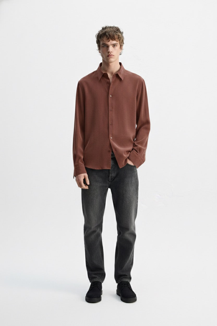 Relaxed 100% linen shirt - deep rust