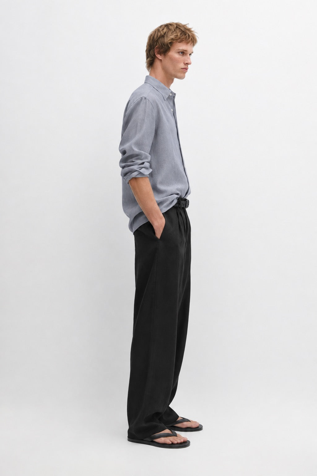 Relaxed fit linen cotton shirt - blue