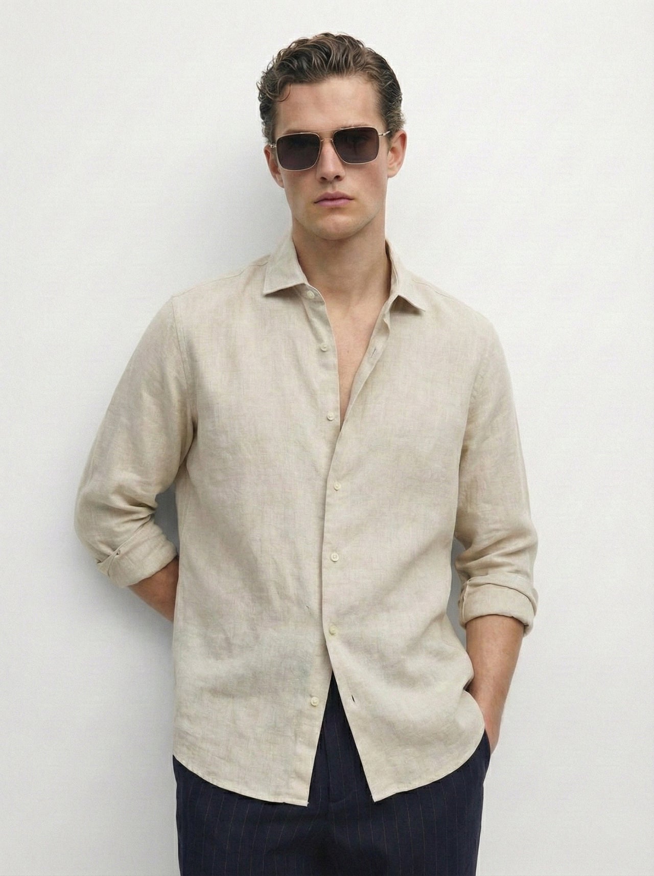 100% linen relaxed fit shirt - beige