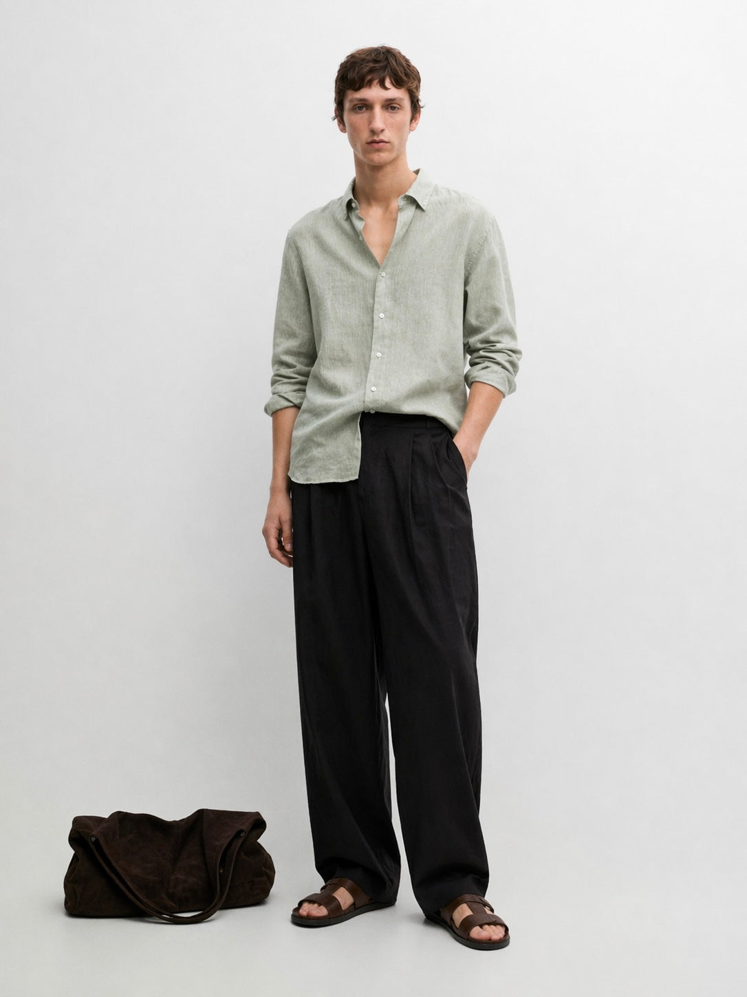 Soft mint - textured linen viscose shirt