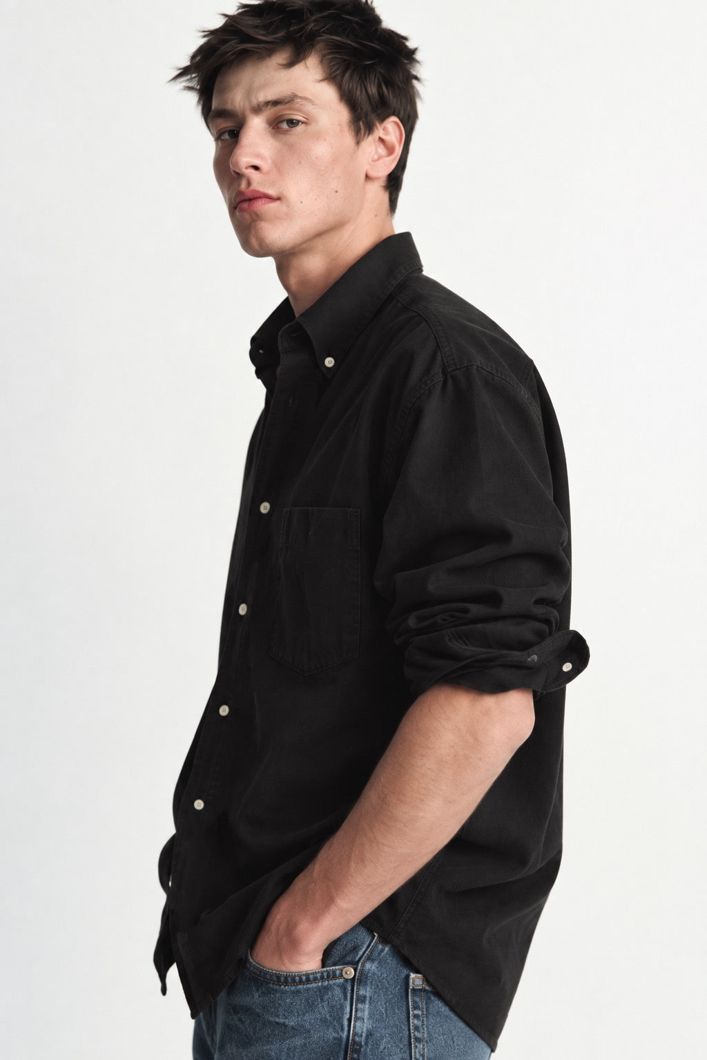 Classic Oxford button down shirt in regular fit - black standard
