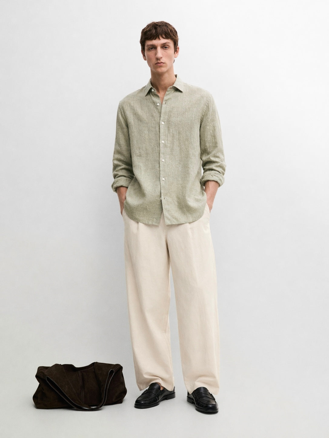 Sage - textured linen viscose shirt