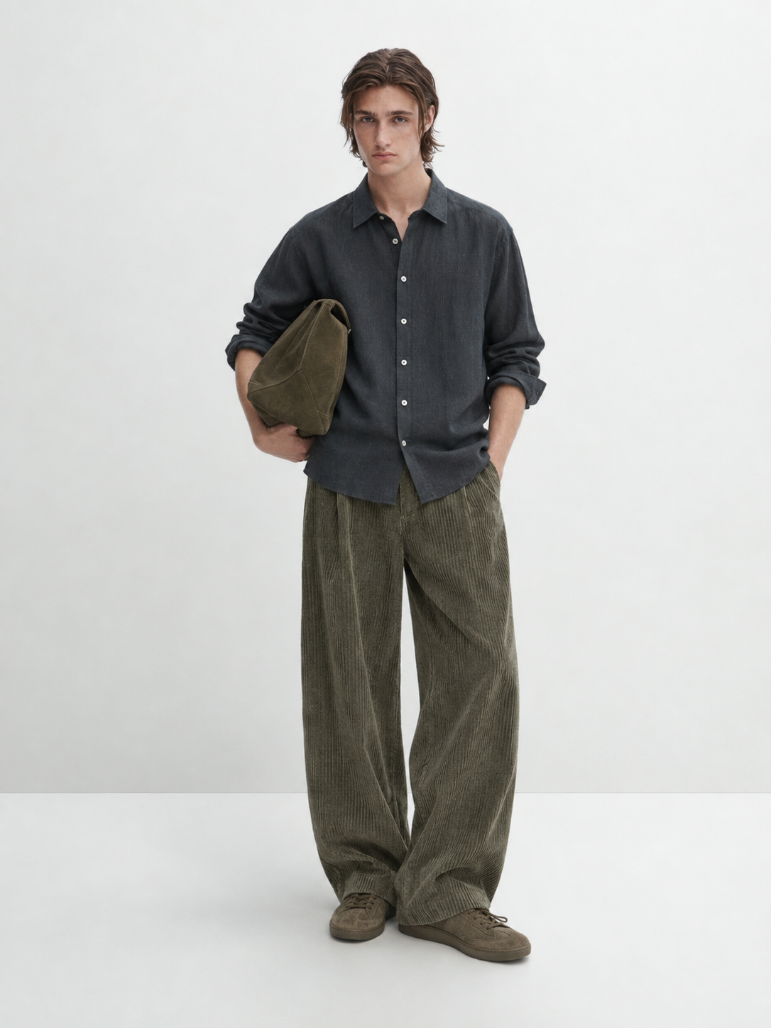 Shibuya pleated cord trousers - olive