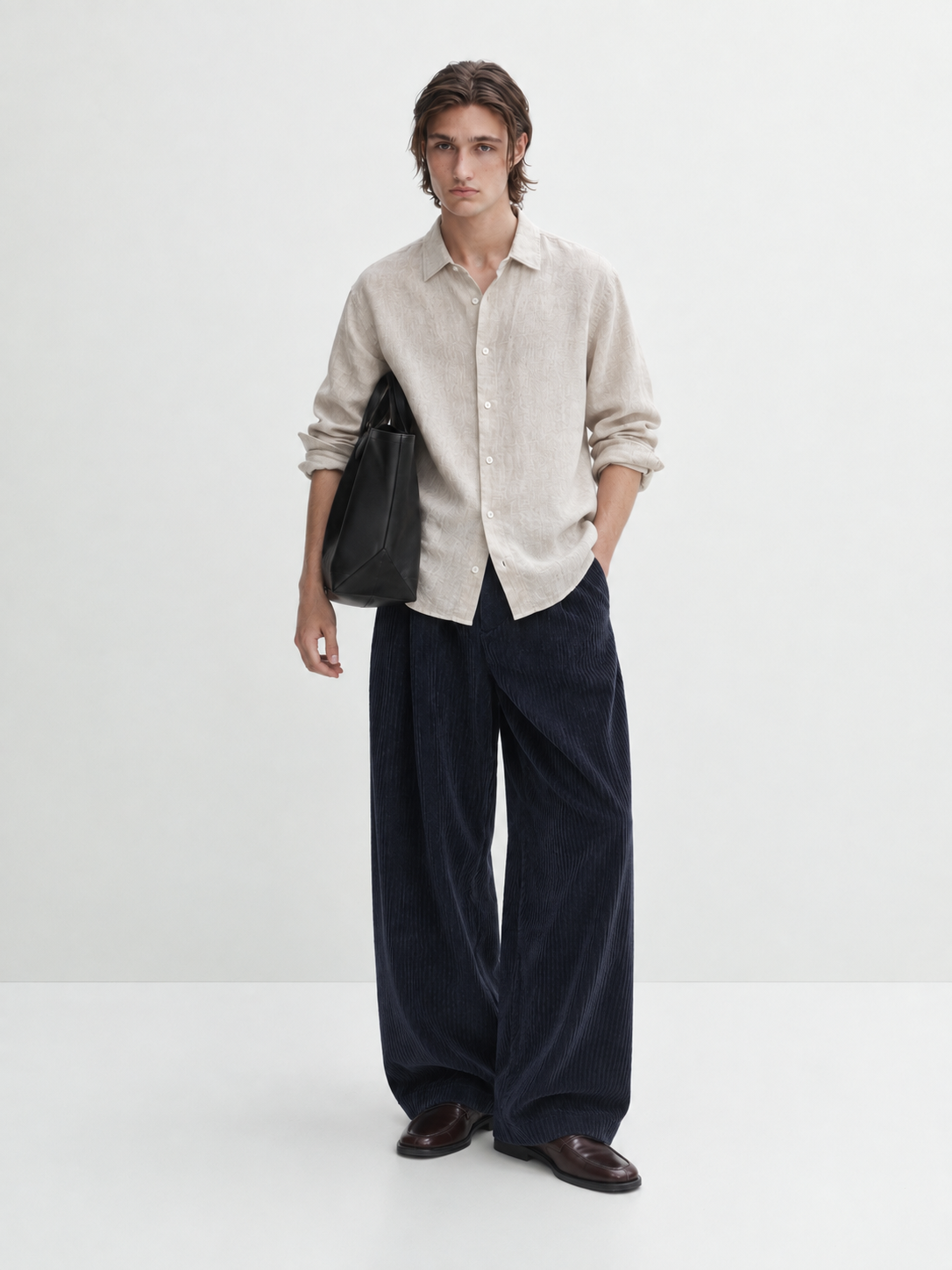 Shibuya pleated cord trousers - navy
