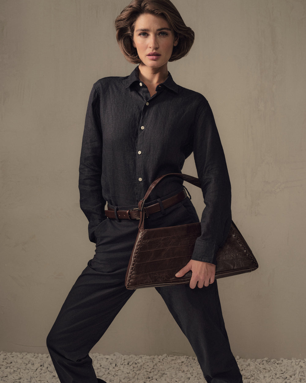 Wet triangle leather bag