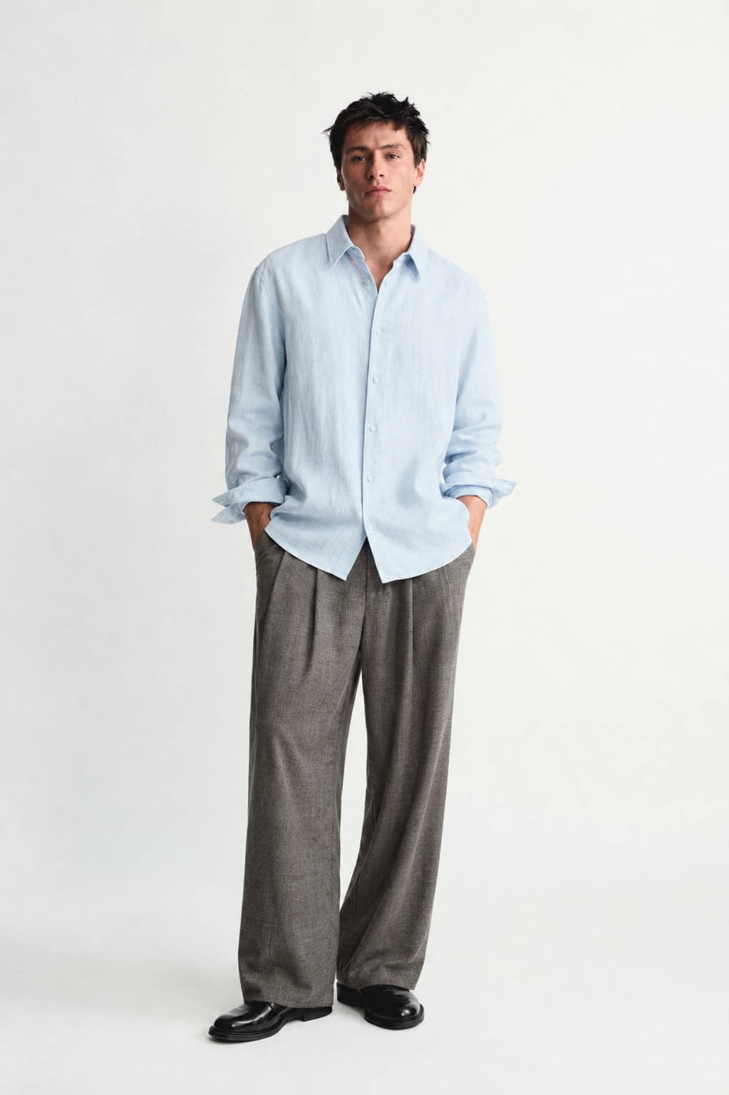 Linen blend relaxed fit shirt - blue