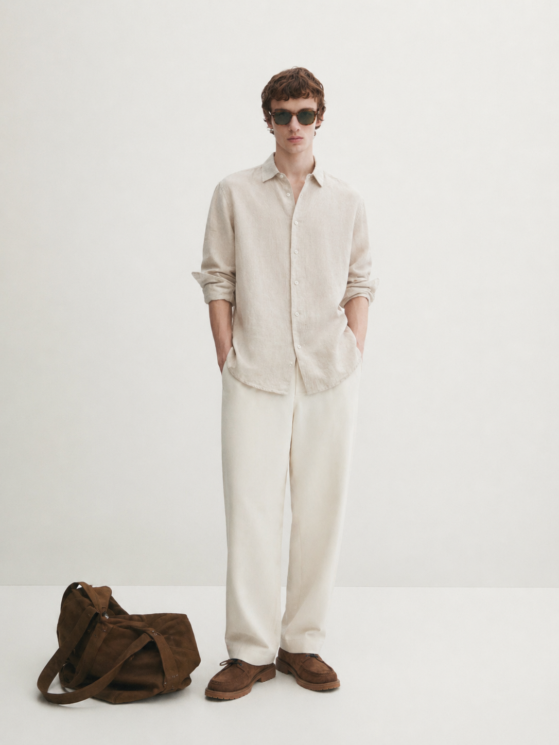 100% linen relaxed fit shirt - beige