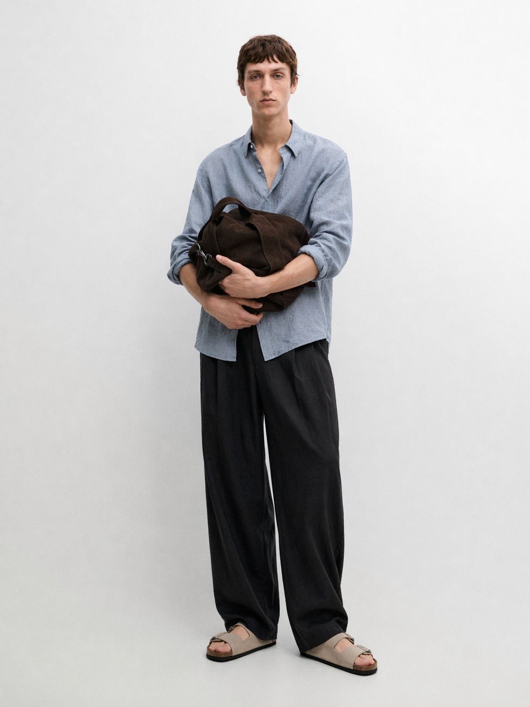 Mist Blue - textured linen viscose shirt