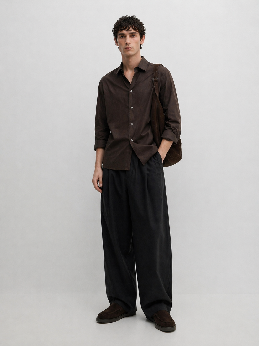 100% linen relaxed fit shirt - brown