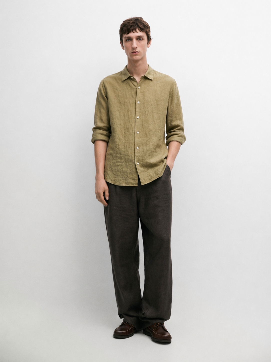 Summer lime - textured linen viscose shirt