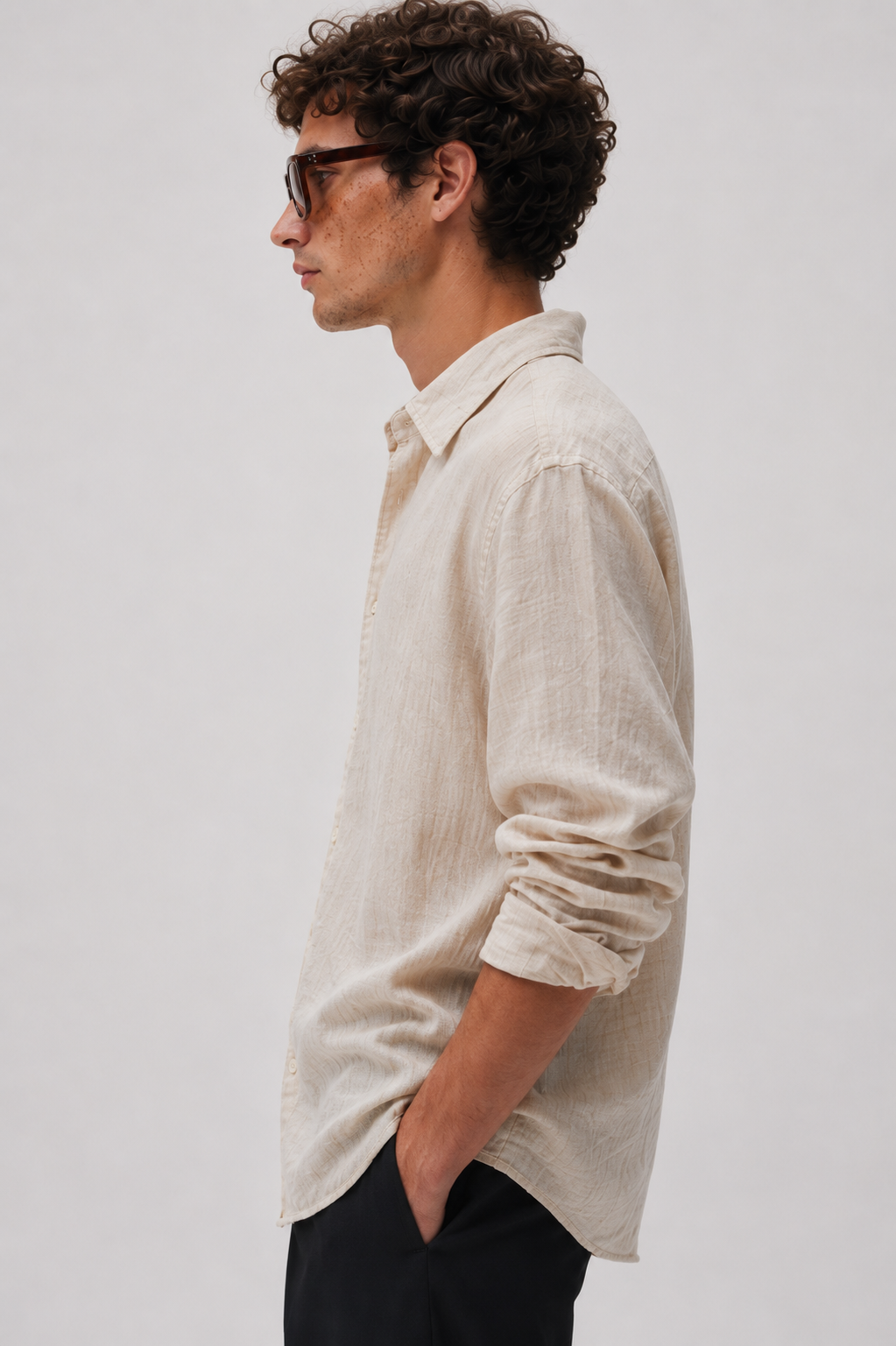 100% linen relaxed fit shirt - beige