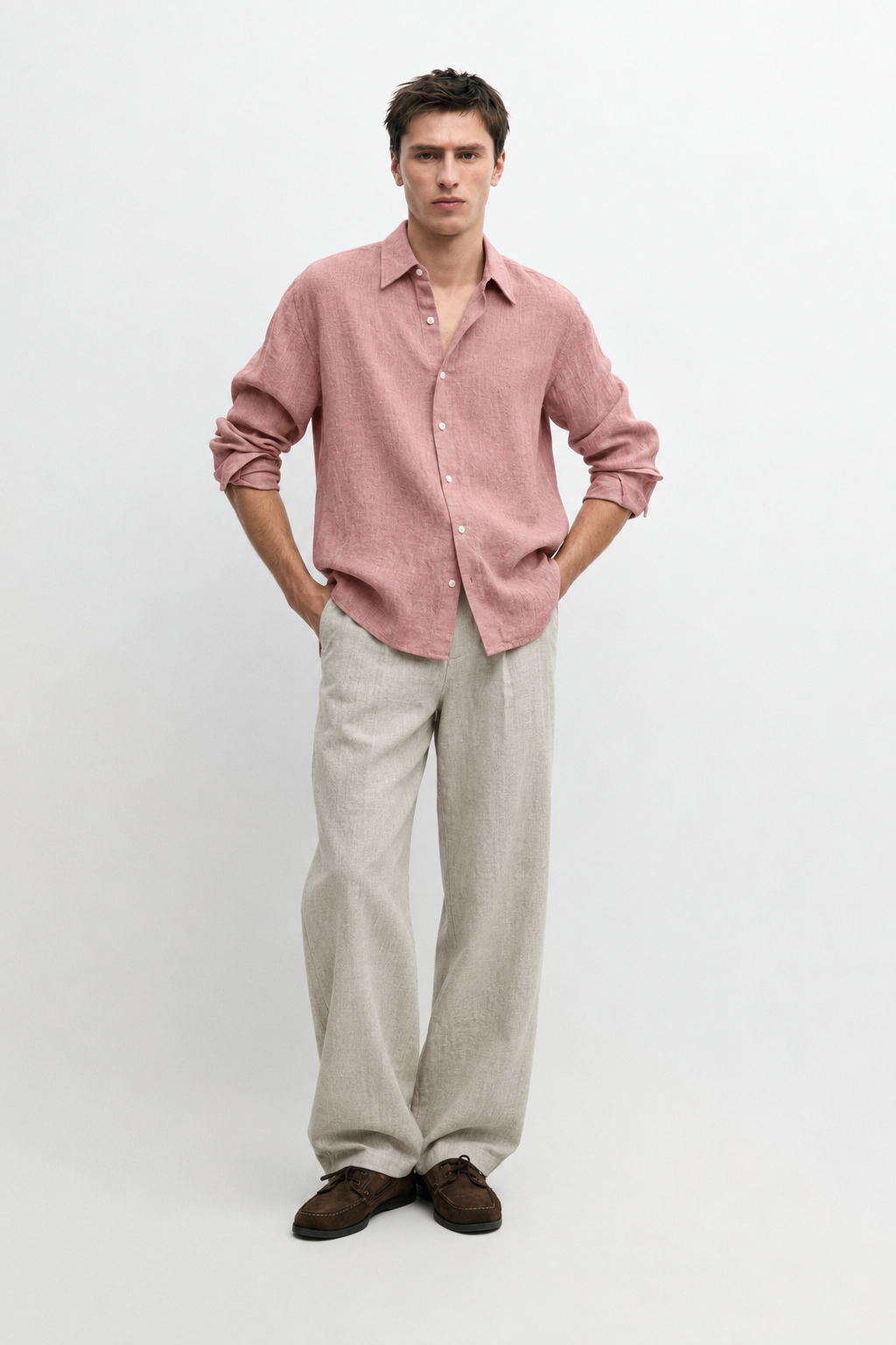 Fluid jacquard relaxed shirt — pale rose
