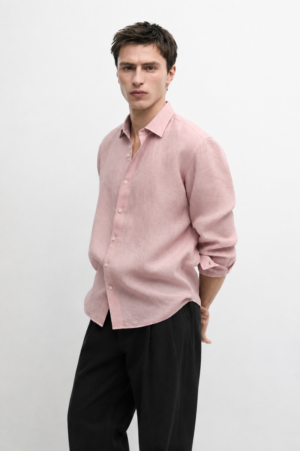 Linen blend relaxed fit shirt - rose mist