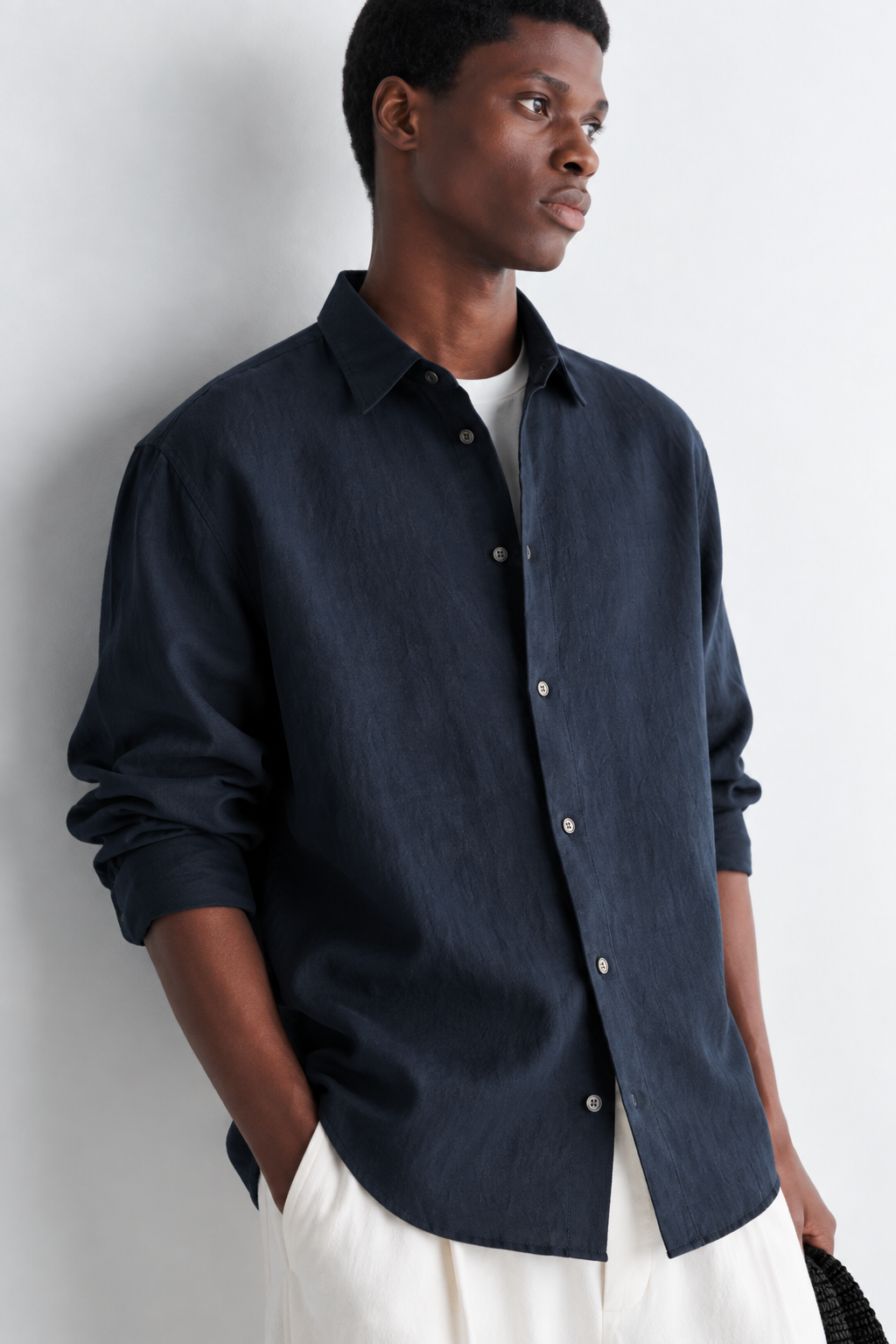 Relaxed fit linen cotton shirt - navy