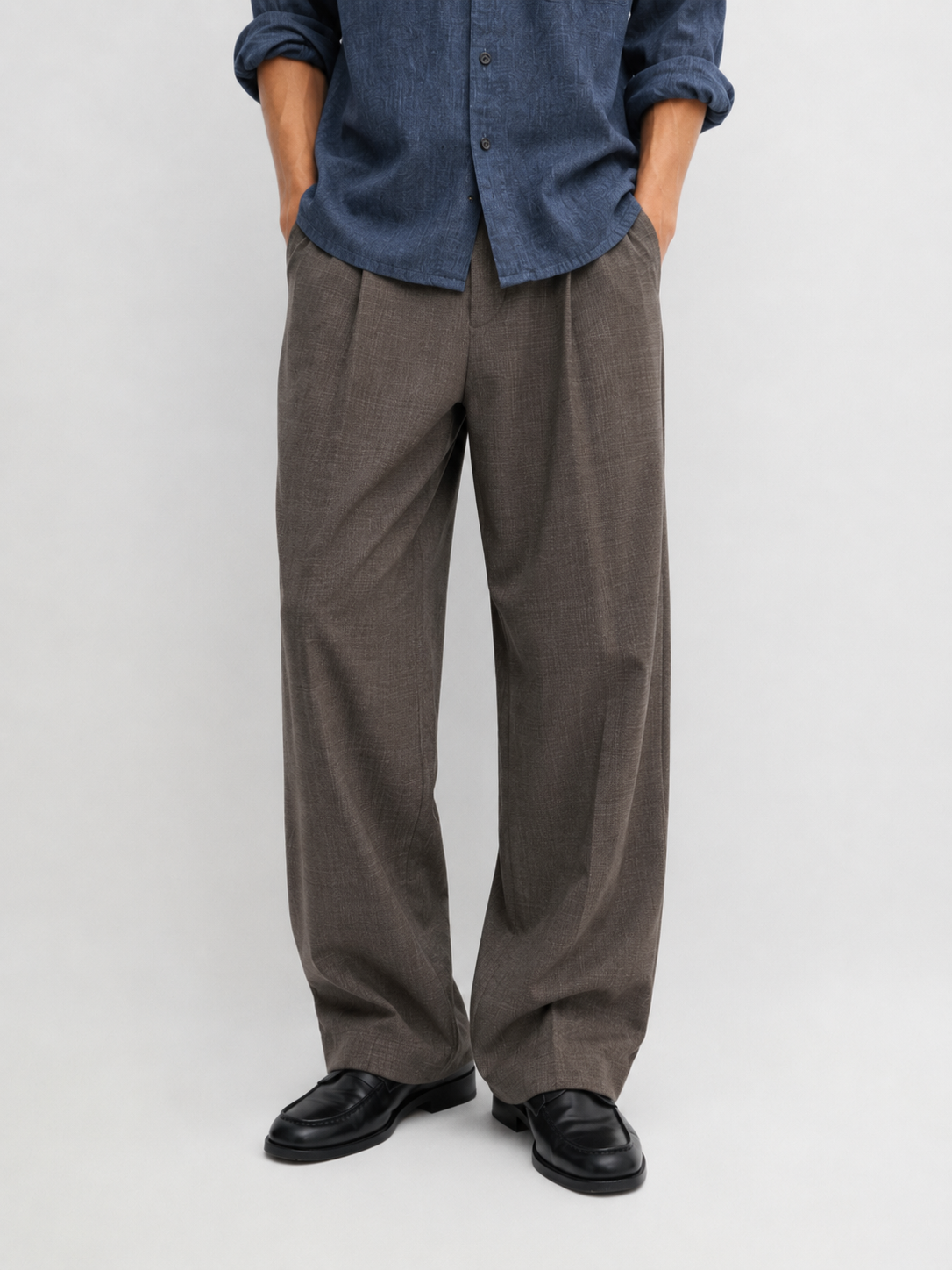 Marl fine check pleated trousers