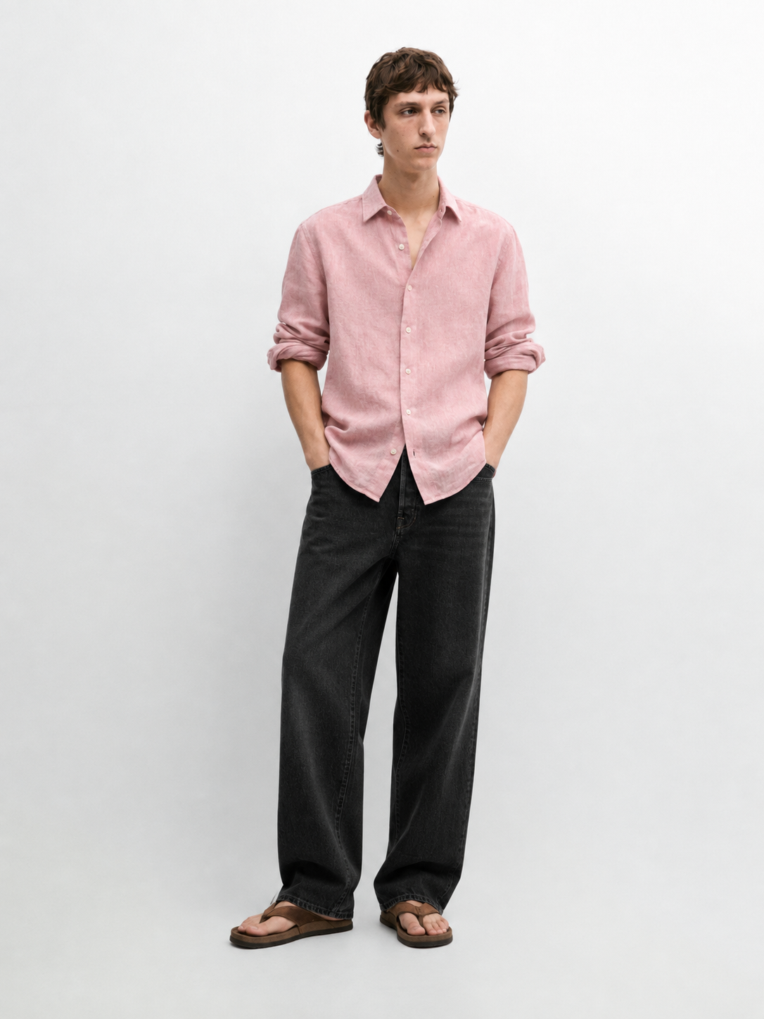 Relaxed fit 100% linen melange shirt