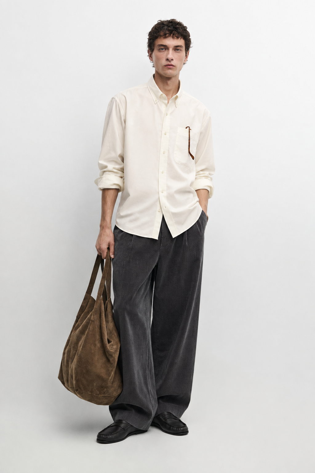 Shibuya pleated cord trousers - grey
