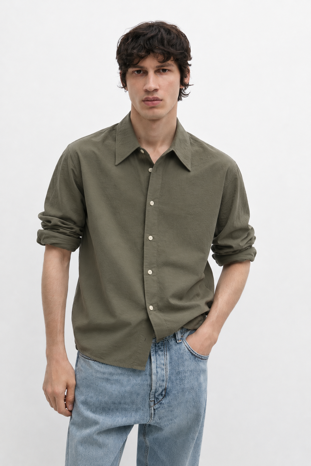 Washed texture shirt - olive