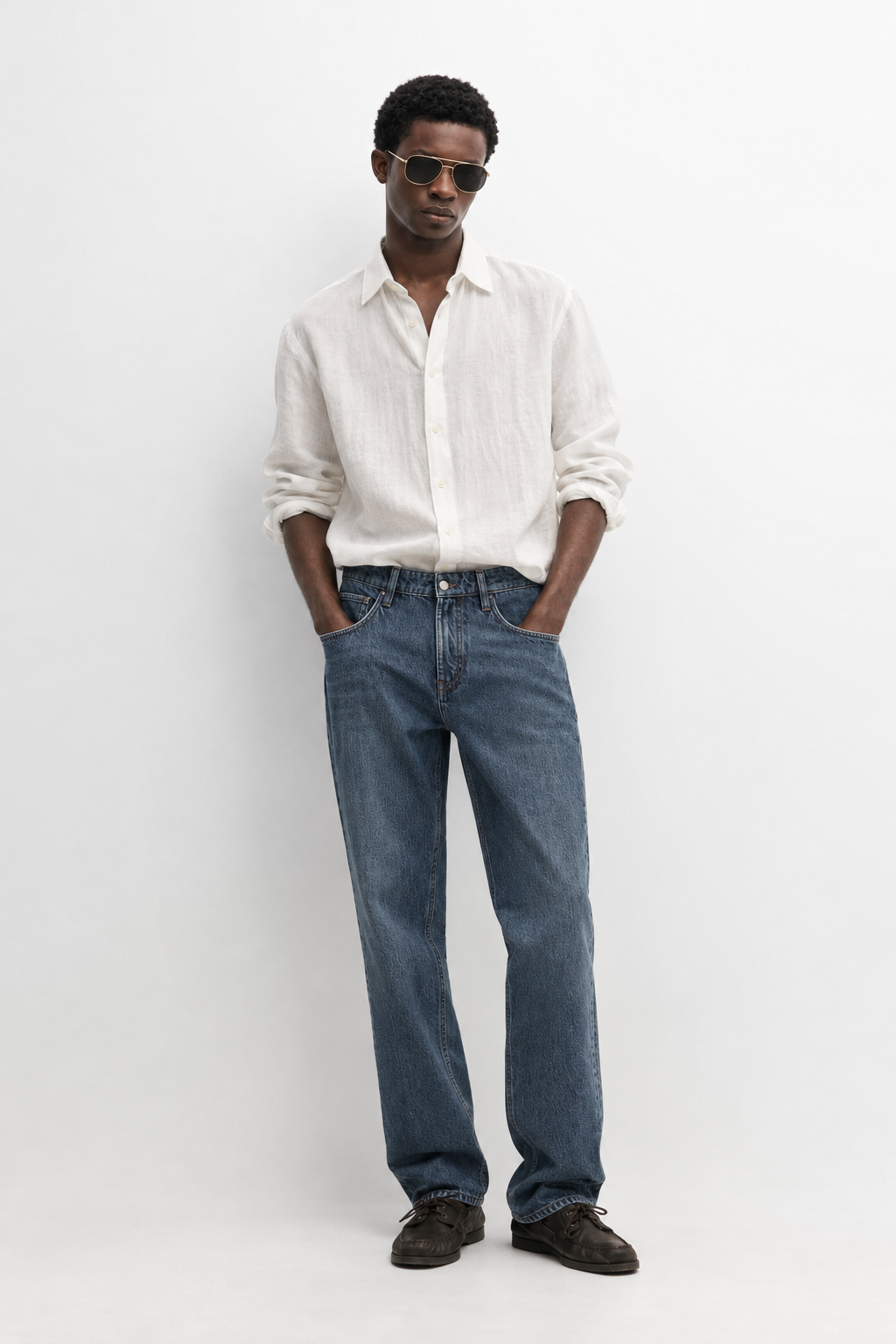 Linen blend relaxed fit shirt - white