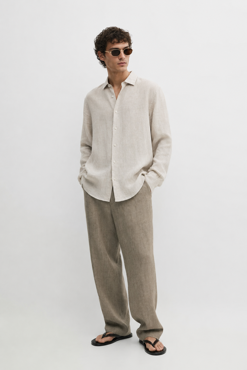 100% linen relaxed fit shirt - beige