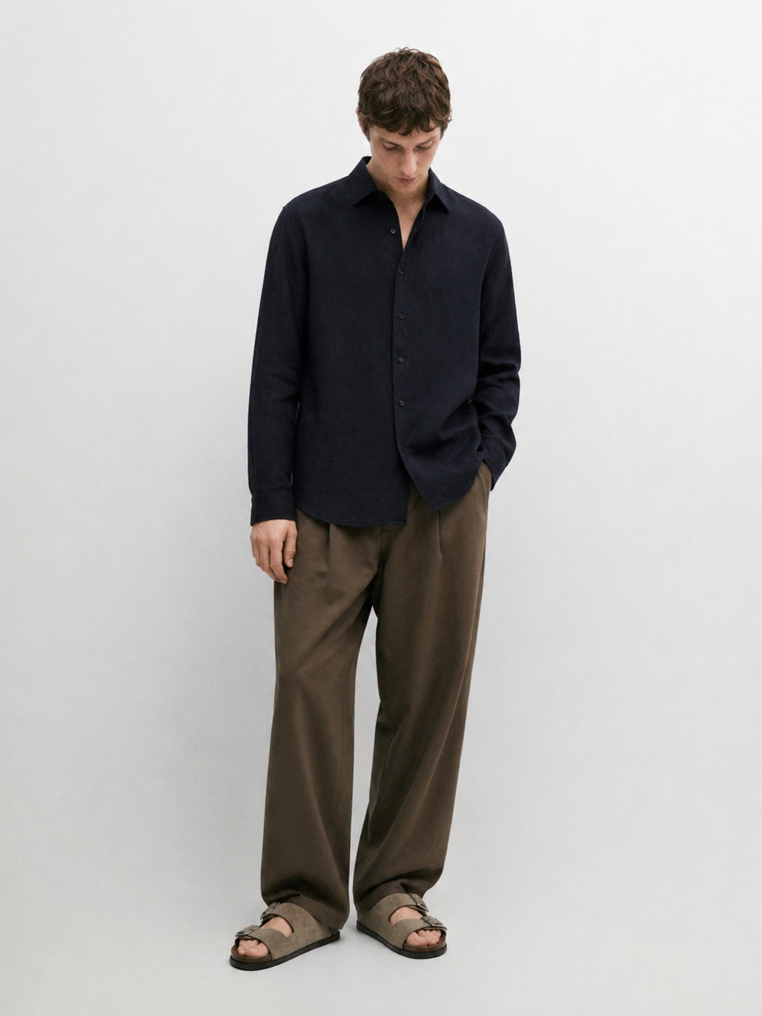 100% linen relaxed fit shirt - blue rain