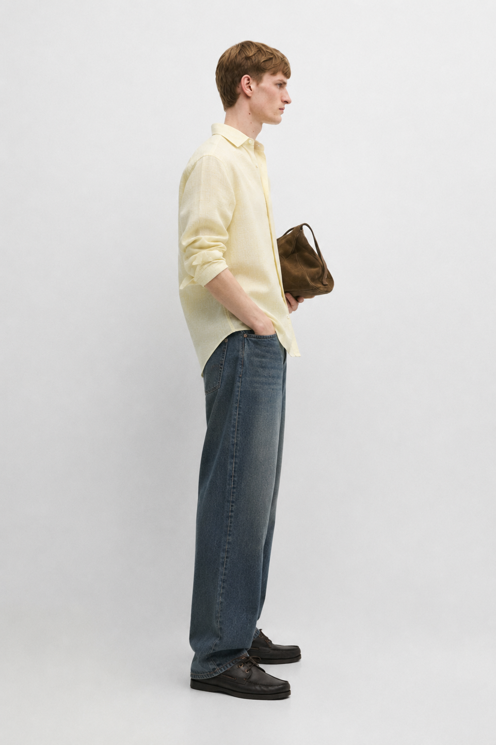 Relaxed fit 100% linen melange shirt - butter yellow
