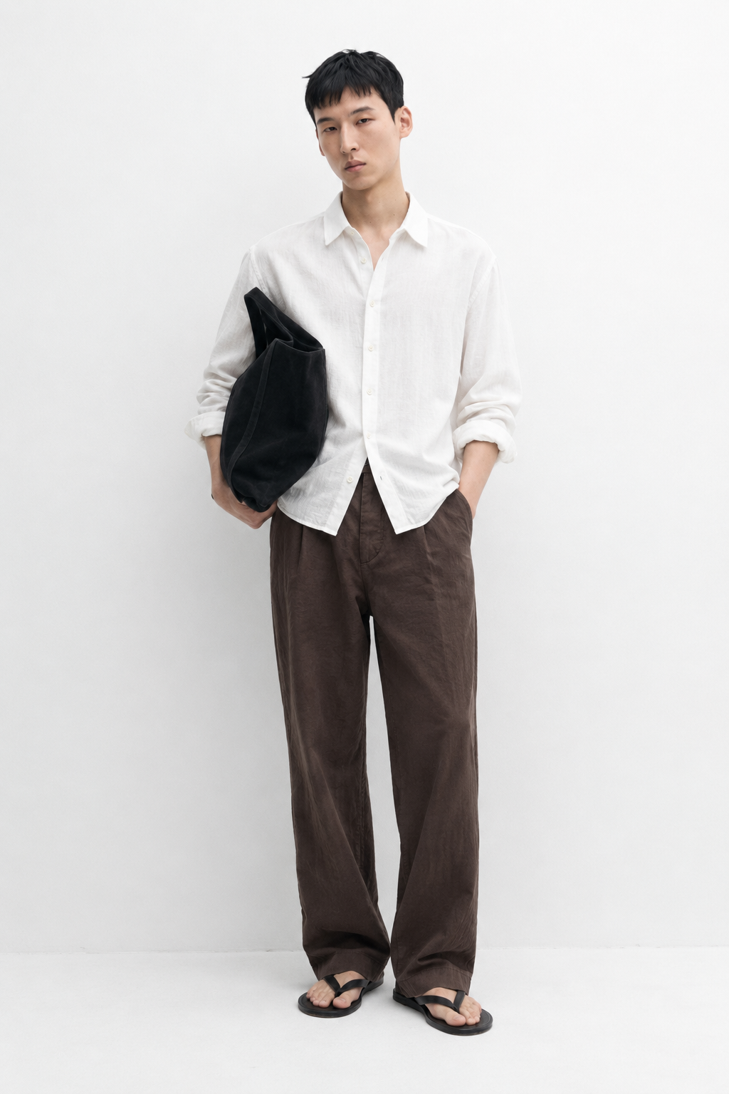 100% linen denim trousers - cacao