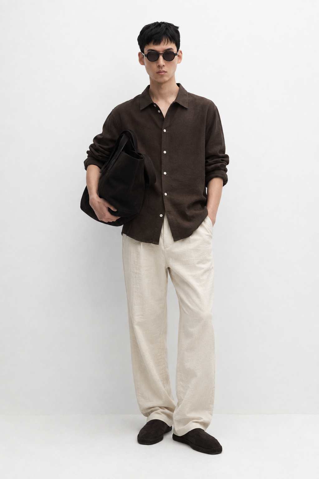 100% linen denim trousers - cream