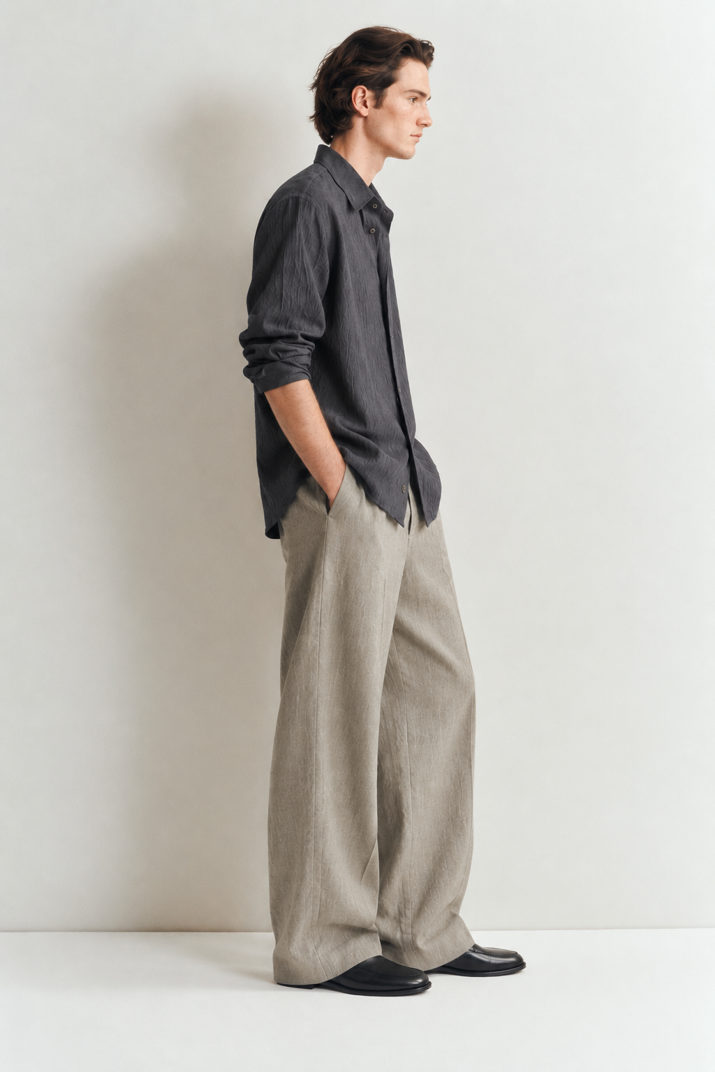 Wide fit 100% linen trousers - sage flax