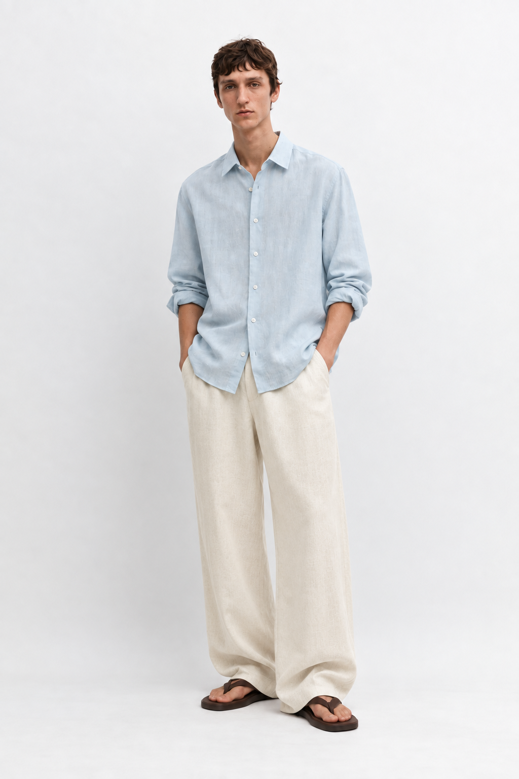 Wide fit 100% linen trousers - raw linen