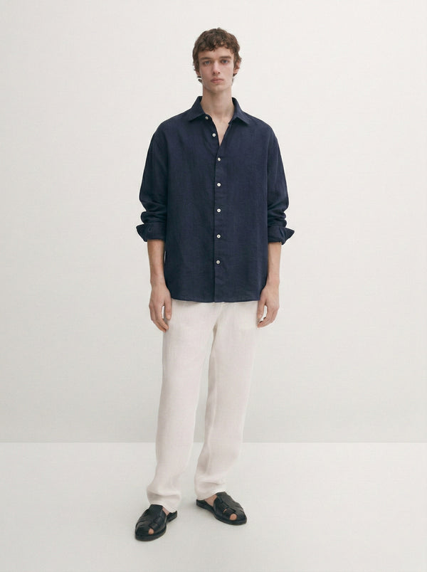 Relaxed 100% linen shirt - blue