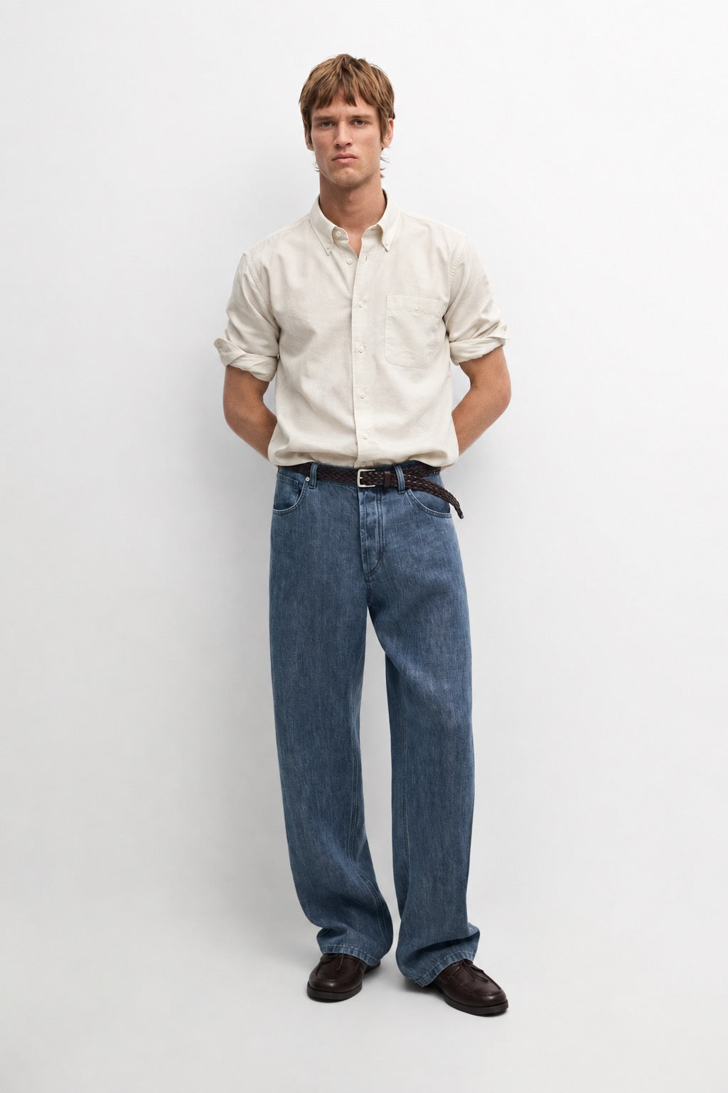 Classic Oxford button down shirt in regular fit - cream