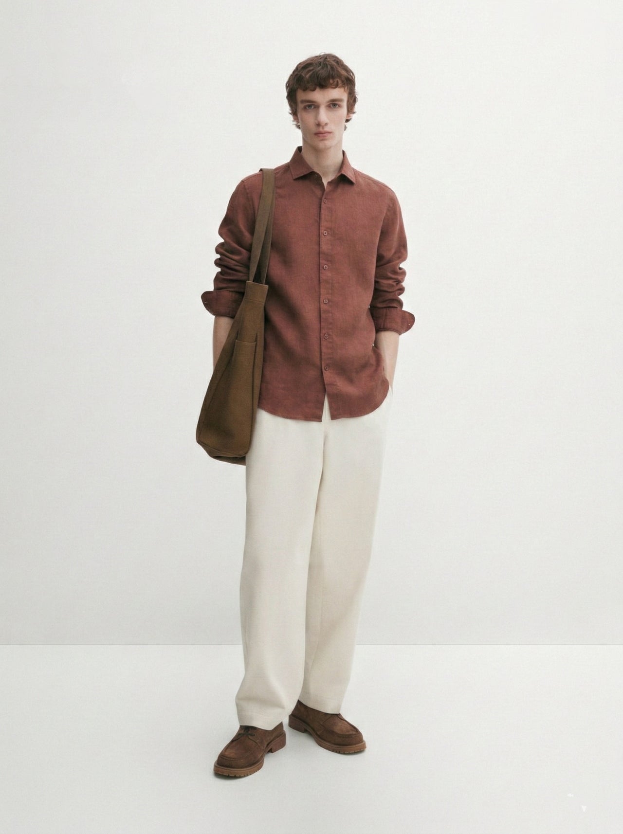 Relaxed 100% linen shirt - deep rust