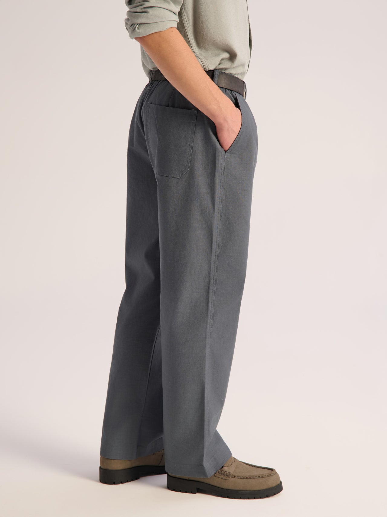 Wide fit stone trousers