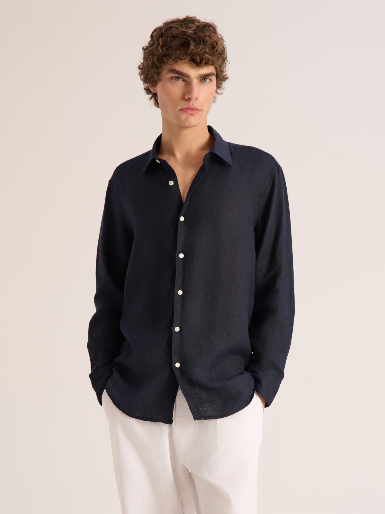 Relaxed 100% linen shirt - blue