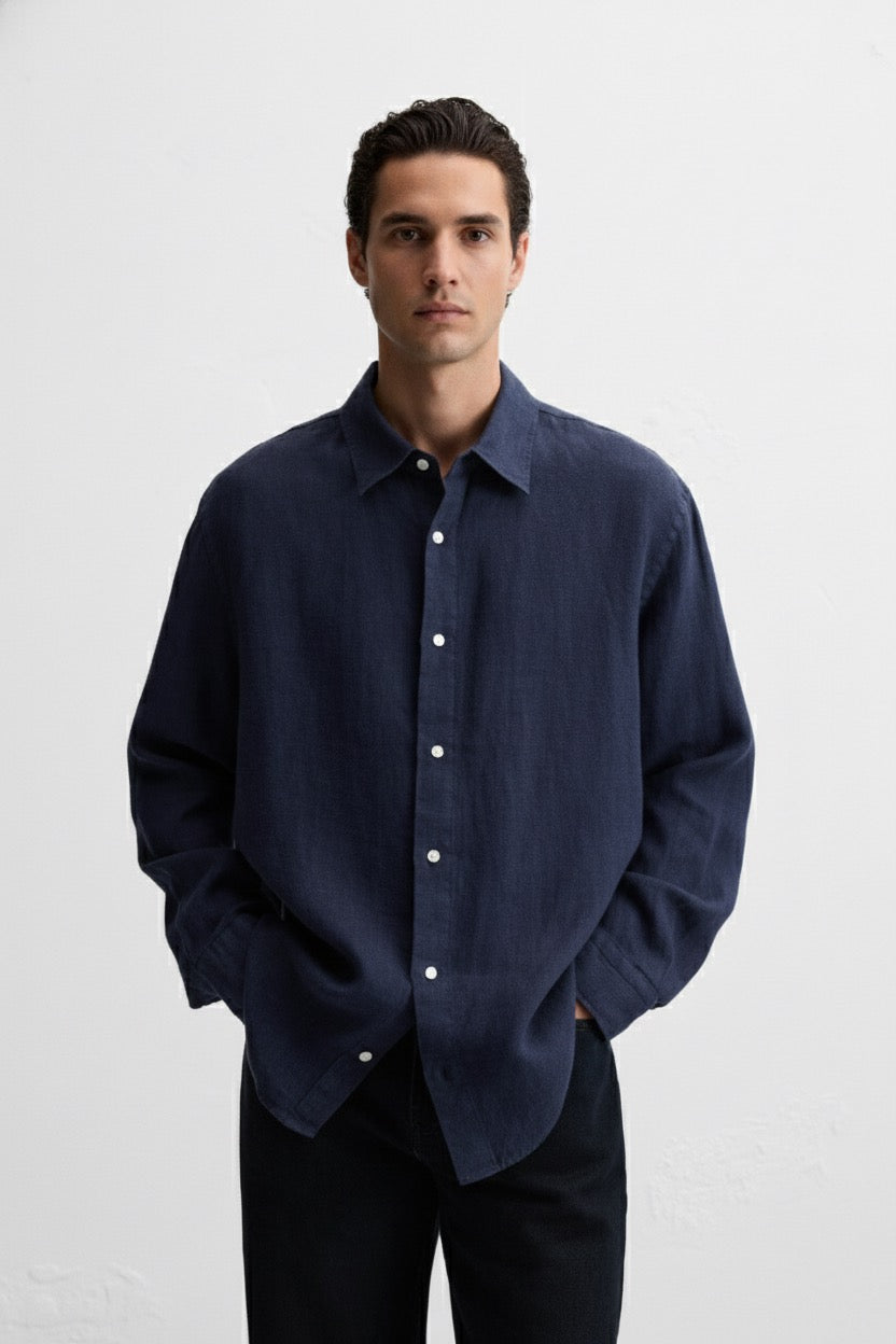 Relaxed 100% linen shirt - blue