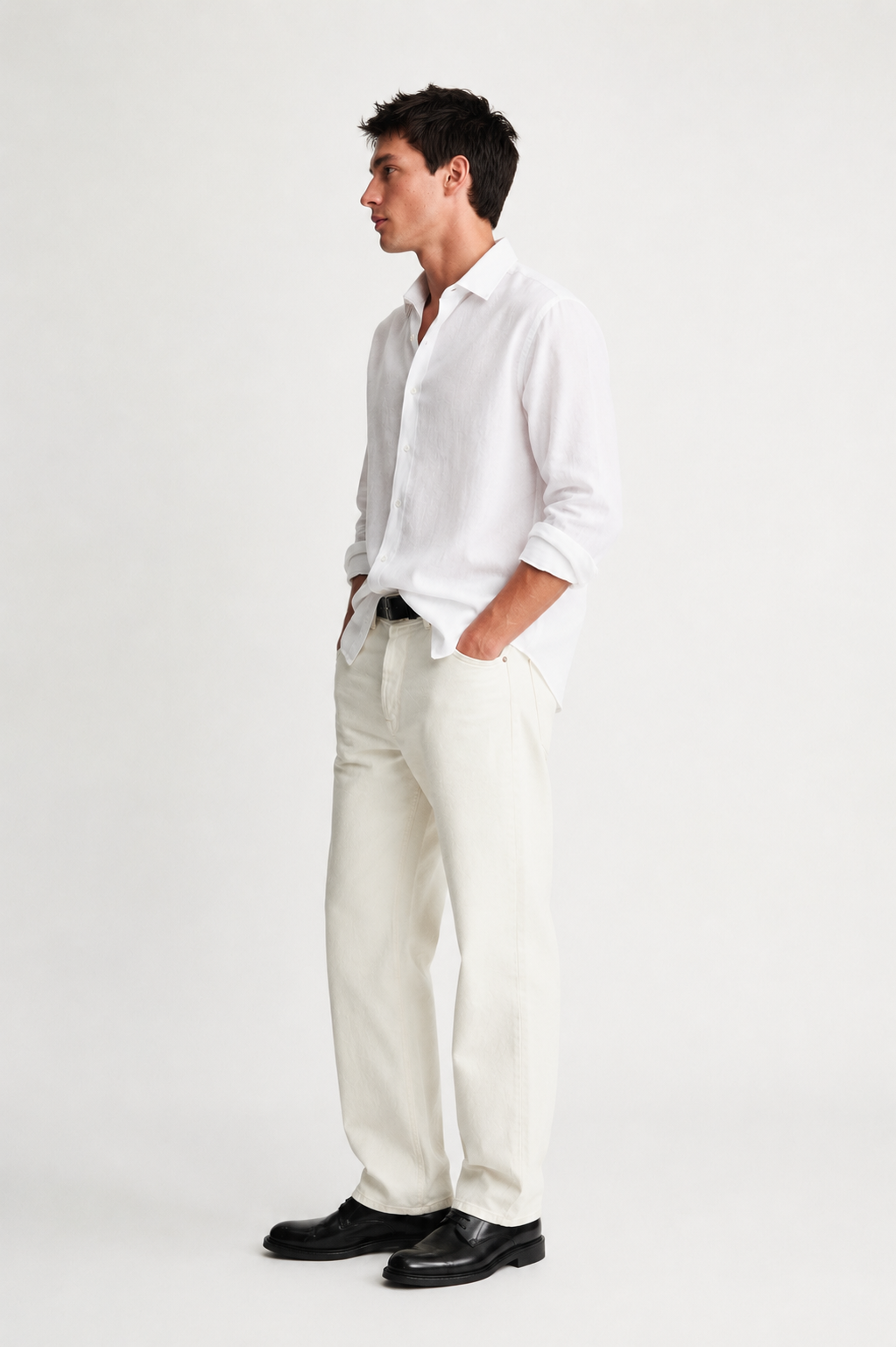 Linen blend relaxed fit shirt - white