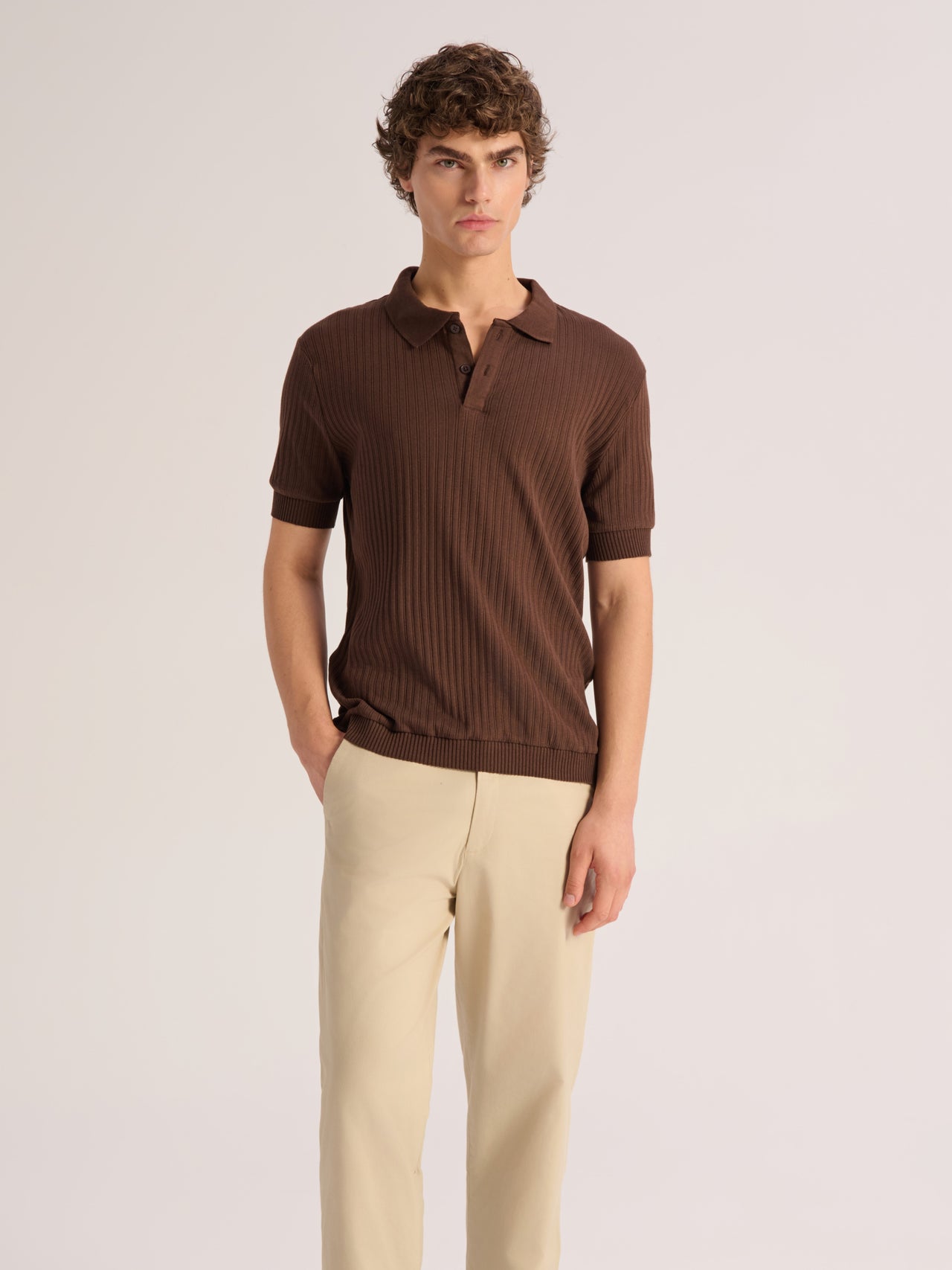 YUR brown knit polo