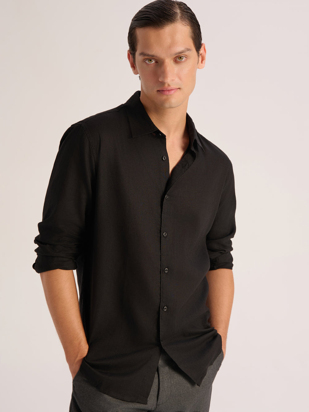 Black linen lyocell shirt