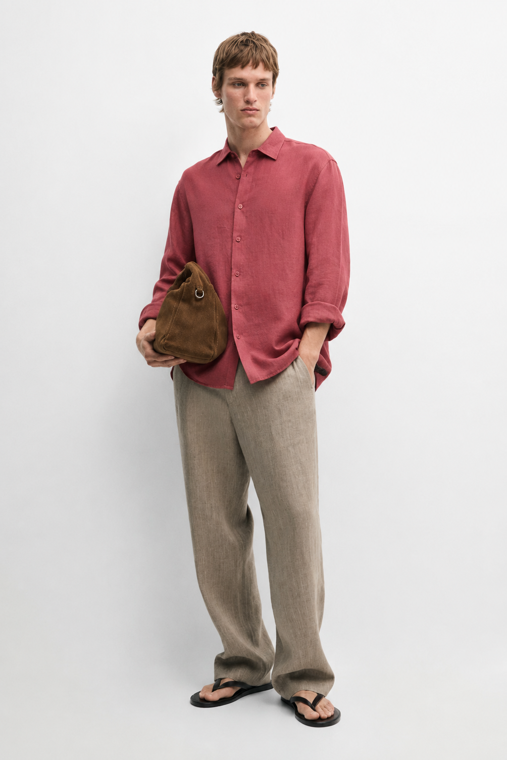100% linen relaxed fit shirt - blush cloud